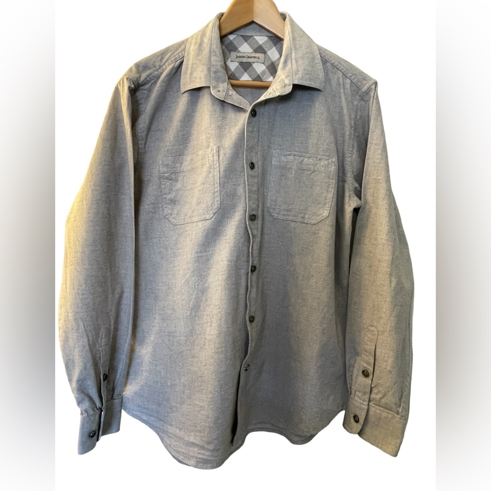 🔥 James Campbell Men’s Button Down long sleeve Shirt, Size L, light Gray color